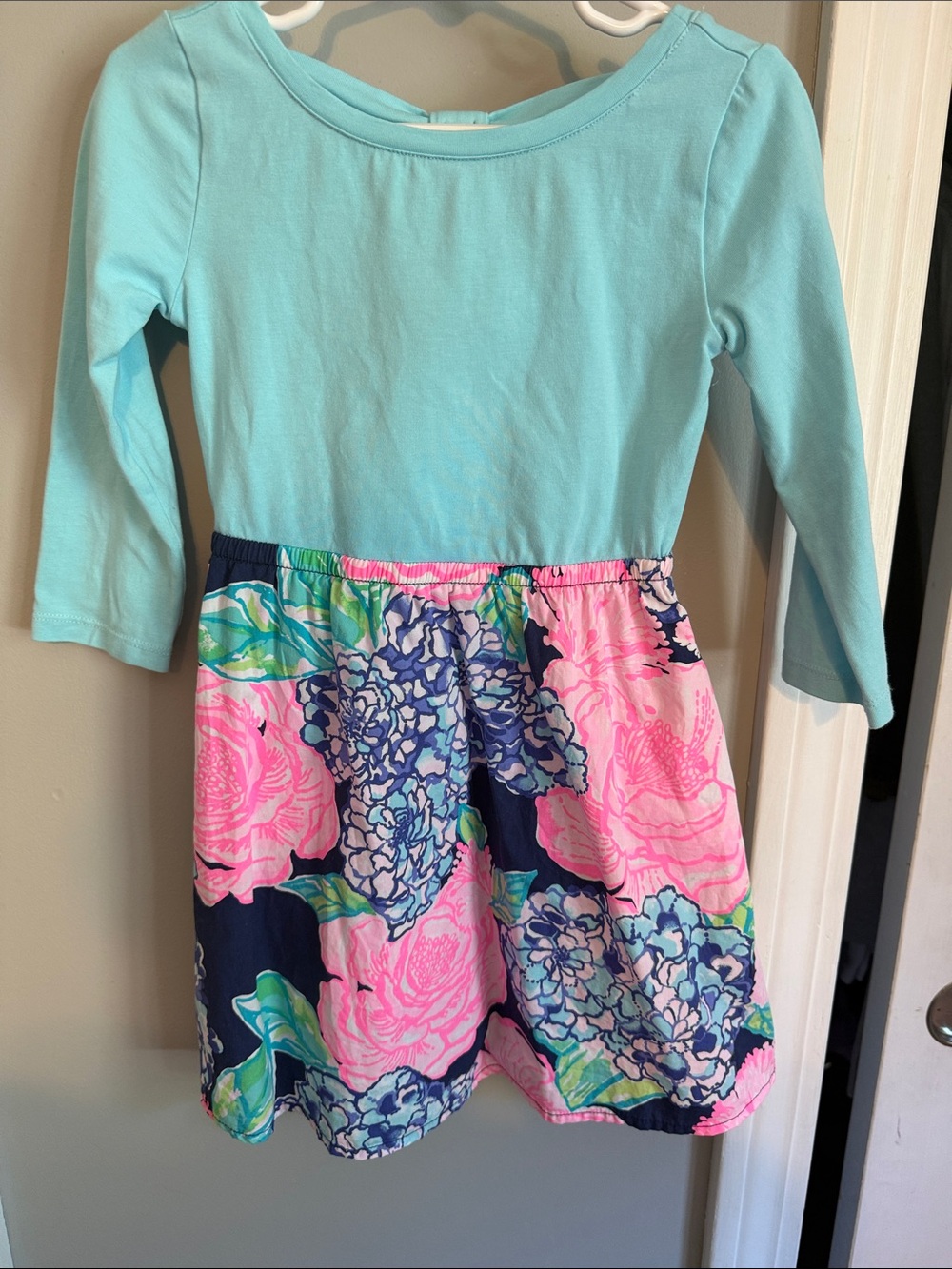 Lilly Pulitzer Aqua Top with Navy, Pink & Blue Floral Skirt